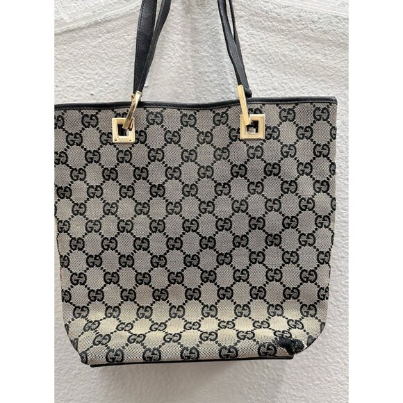 GUCCI Handbag Tote Bag GG Pattern Authentic Designer Luxury Tan Black - Picture 3 of 12